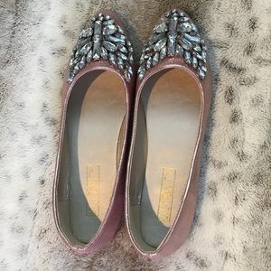 New Lily Vanity Crystal Flats, metallic rose gold